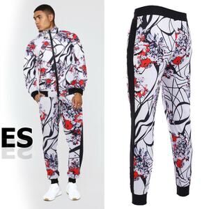 New DAUPANZEES Sweatpants Men M Joggers Cherry Blossom Floral Side Stripe